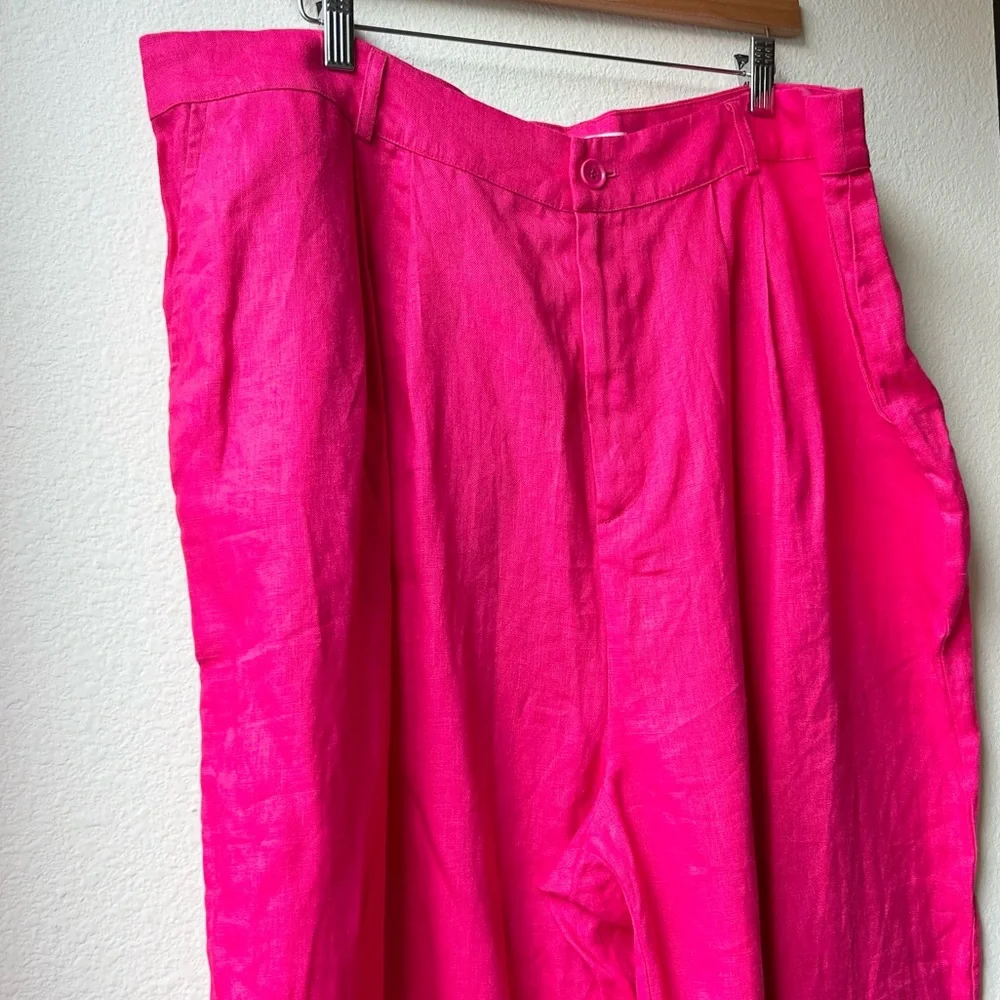 NWOT Reformation Vesta Pants Hot Pink High Waist Wide Leg Work Pants Linen Sz 18